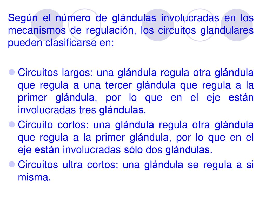 Según el número de glándulas involucradas en los mecanismos de regulación, los circuitos glandulares pueden clasificarse en: