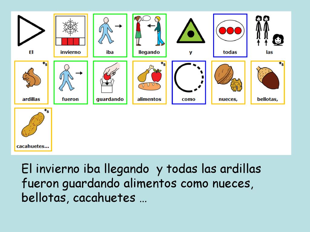 El invierno iba llegando y todas las ardillas fueron guardando alimentos como nueces, bellotas, cacahuetes …
