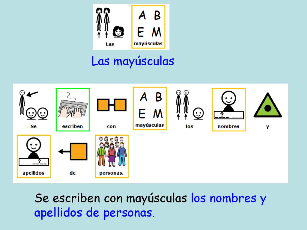 Las mayúsculas Se escriben con mayúsculas los nombres y apellidos de personas.
