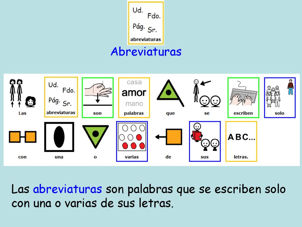 Abreviaturas Las abreviaturas son palabras que se escriben solo con una o varias de sus letras.