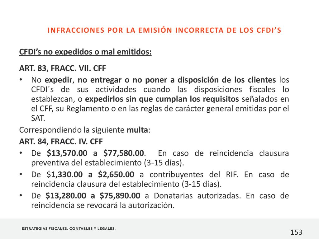 INFRACCIONES POR LA EMISIÓN INCORRECTA DE LOS CFDI’S