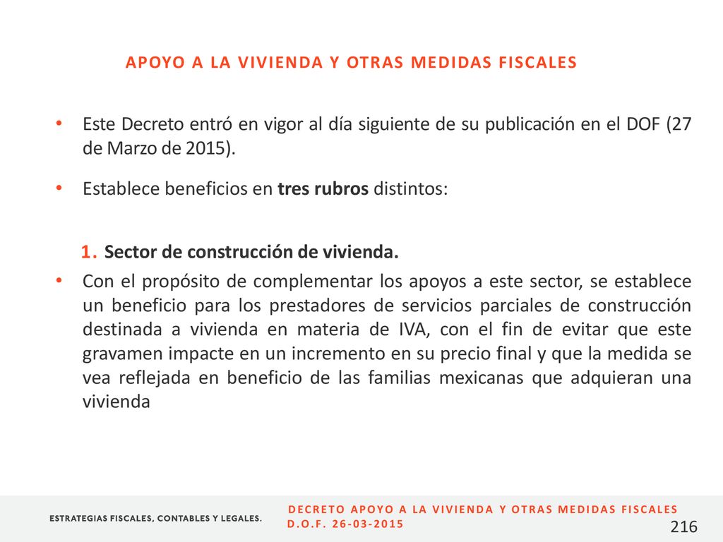 DECRETO APOYO A LA VIVIENDA Y OTRAS MEDIDAS FISCALES D.O.F