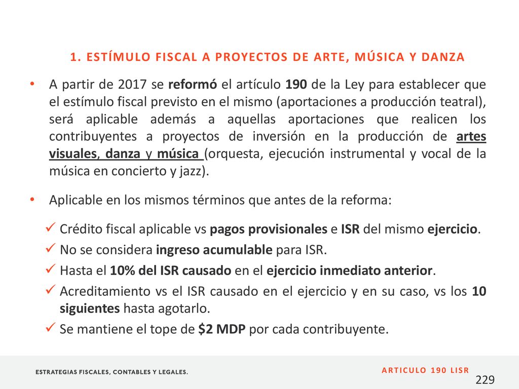 1. ESTÍMULO FISCAL A PROYECTOS DE ARTE, MÚSICA Y DANZA
