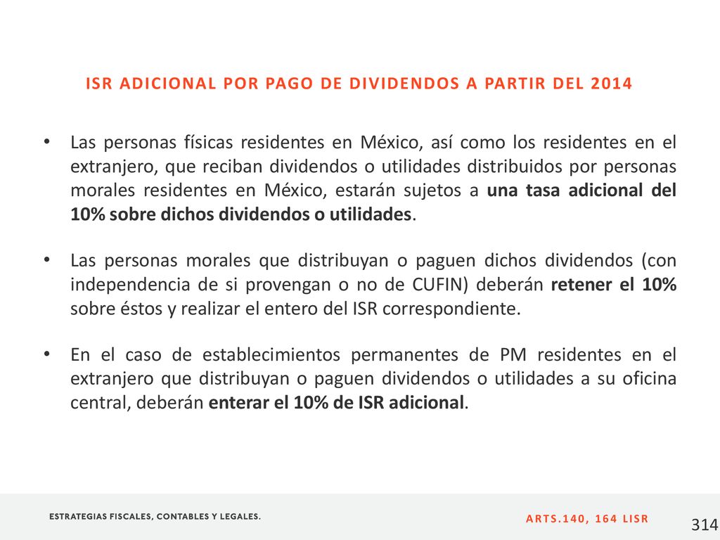 ISR ADICIONAL POR PAGO DE DIVIDENDOS A PARTIR DEL 2014