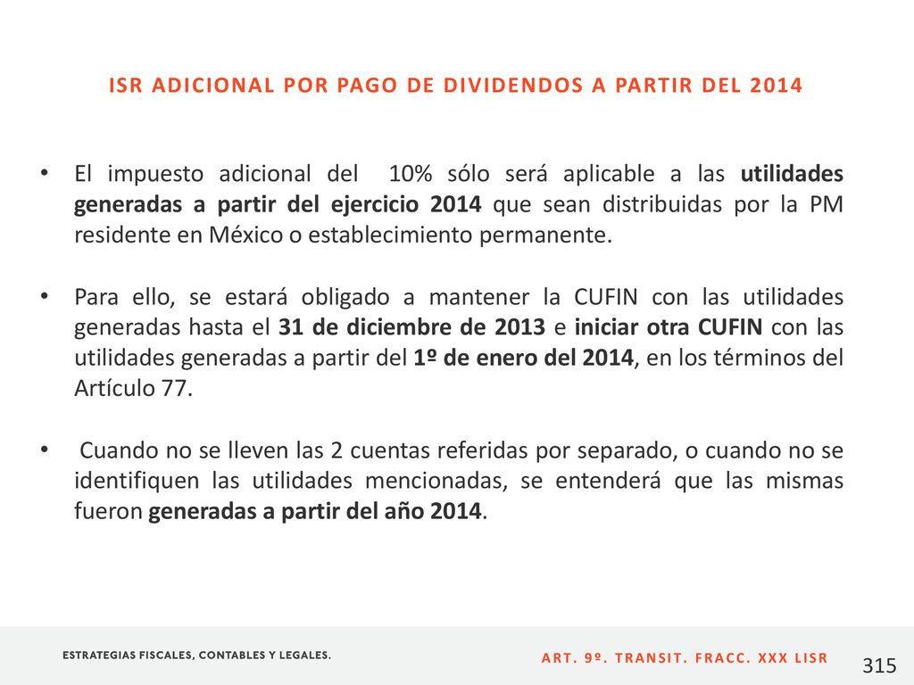 ISR ADICIONAL POR PAGO DE DIVIDENDOS A PARTIR DEL 2014