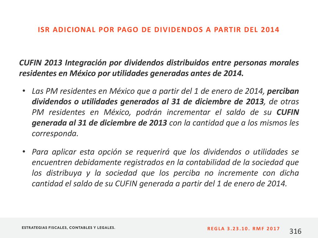 ISR ADICIONAL POR PAGO DE DIVIDENDOS A PARTIR DEL 2014