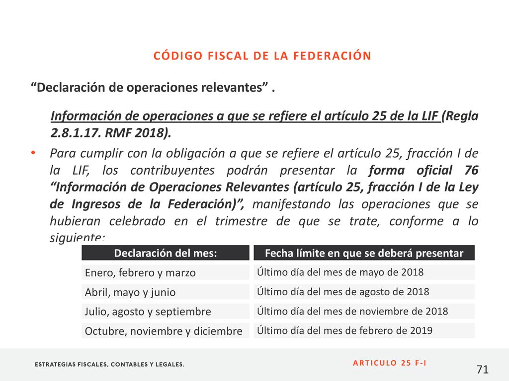 CÓDIGO FISCAL DE LA FEDERACIÓN Fecha límite en que se deberá presentar