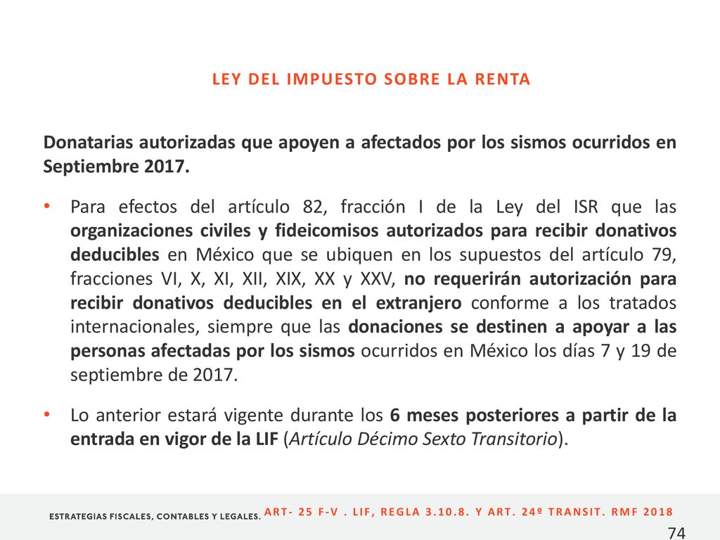 ART- 25 F-V . LIF, REGLA Y ART. 24º TRANSIT. RMF 2018