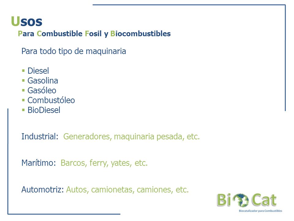 Usos Para todo tipo de maquinaria Diesel Gasolina Gasóleo Combustóleo