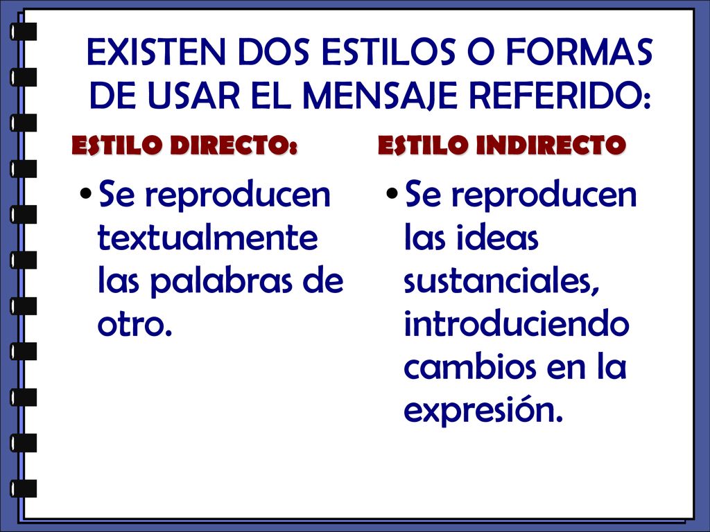 EXISTEN DOS ESTILOS O FORMAS DE USAR EL MENSAJE REFERIDO: