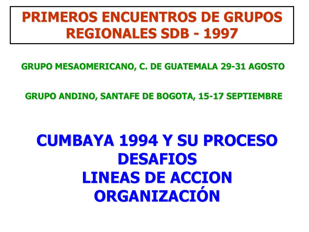 CUMBAYA 1994 Y SU PROCESO DESAFIOS LINEAS DE ACCION ORGANIZACIÓN