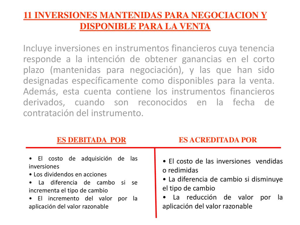 11 INVERSIONES MANTENIDAS PARA NEGOCIACION Y DISPONIBLE PARA LA VENTA