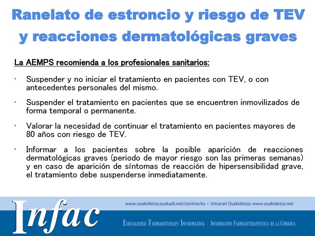 Ranelato de estroncio y riesgo de TEV y reacciones dermatológicas graves