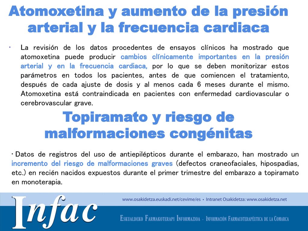 Atomoxetina y aumento de la presión arterial y la frecuencia cardiaca