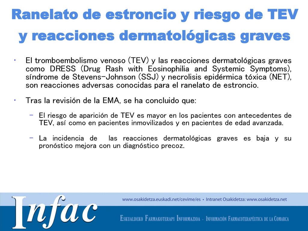 Ranelato de estroncio y riesgo de TEV y reacciones dermatológicas graves
