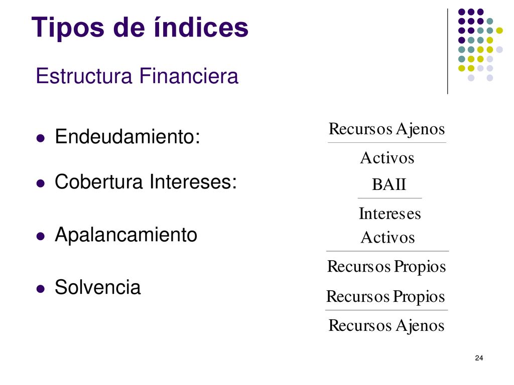 Tipos de índices Estructura Financiera Endeudamiento: