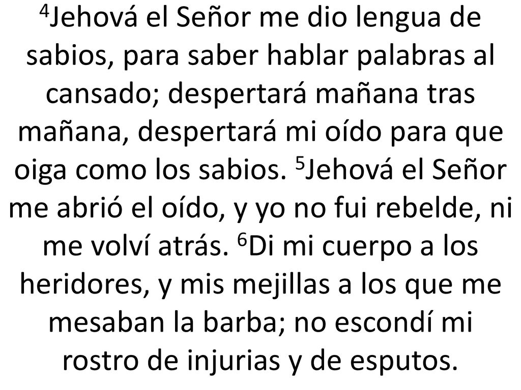 4Jehová el Señor me dio lengua de sabios, para saber hablar palabras al cansado; despertará mañana tras mañana, despertará mi oído para que oiga como los sabios.