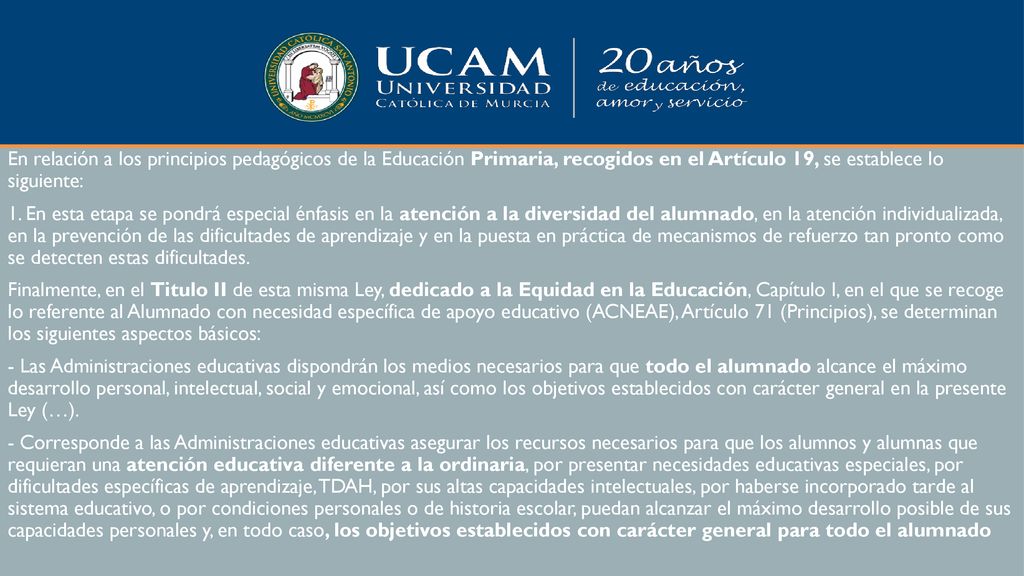 En relación a los principios pedagógicos de la Educación Primaria, recogidos en el Artículo 19, se establece lo siguiente: