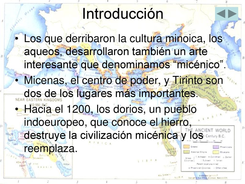 Introducción Los que derribaron la cultura minoica, los aqueos, desarrollaron también un arte interesante que denominamos micénico .