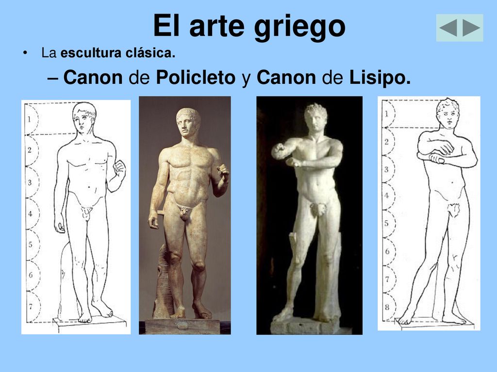 El arte griego Canon de Policleto y Canon de Lisipo.