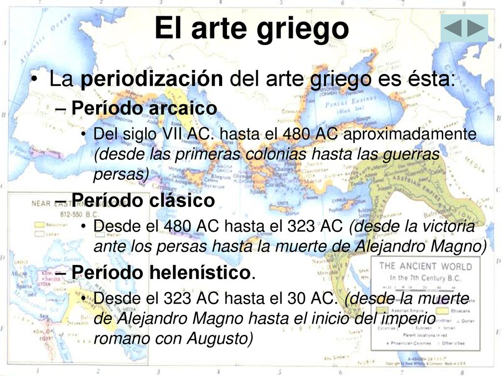 El arte griego La periodización del arte griego es ésta: