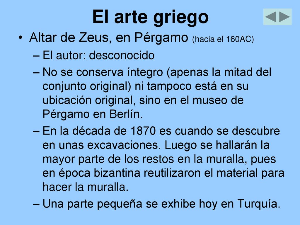 El arte griego Altar de Zeus, en Pérgamo (hacia el 160AC)
