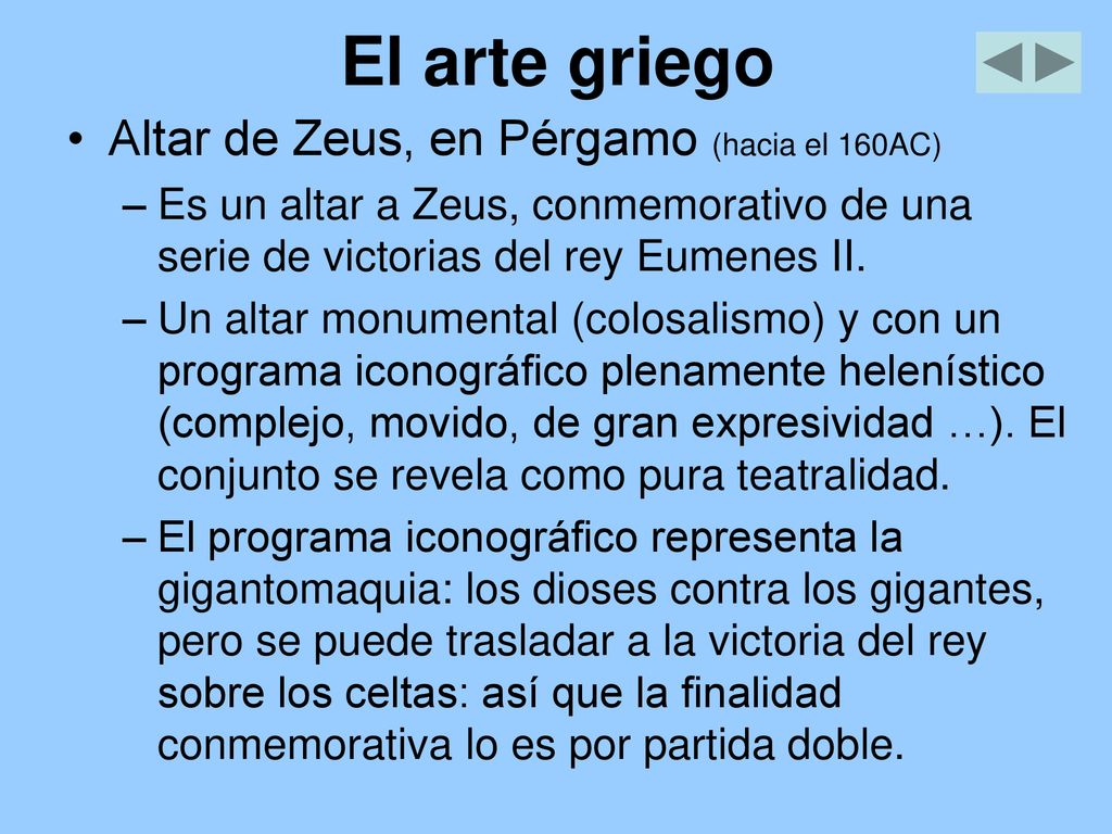 El arte griego Altar de Zeus, en Pérgamo (hacia el 160AC)