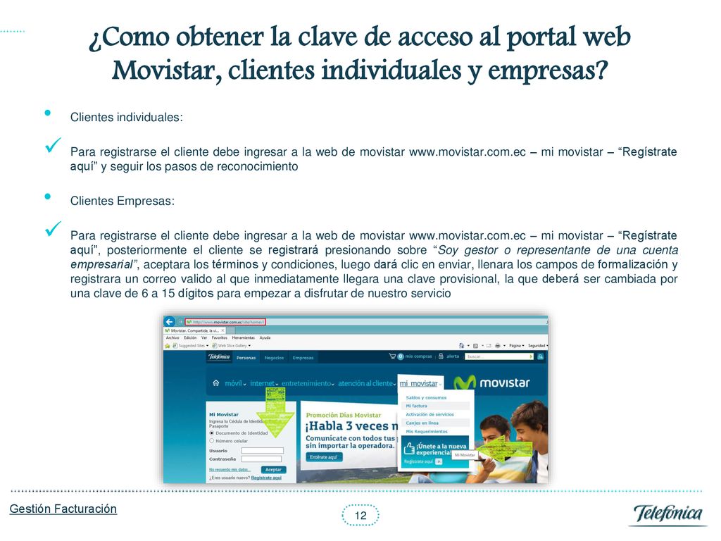 ¿Como obtener la clave de acceso al portal web Movistar, clientes individuales y empresas