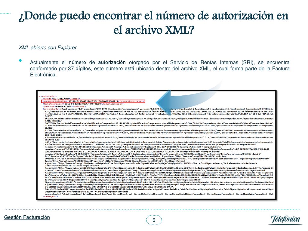¿Donde puedo encontrar el número de autorización en el archivo XML