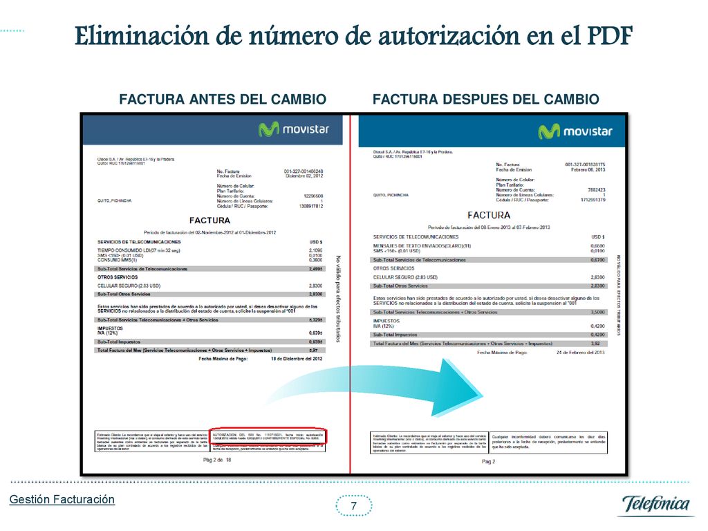 Eliminación de número de autorización en el PDF