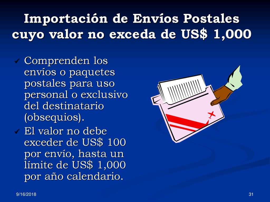 Importación de Envíos Postales cuyo valor no exceda de US$ 1,000