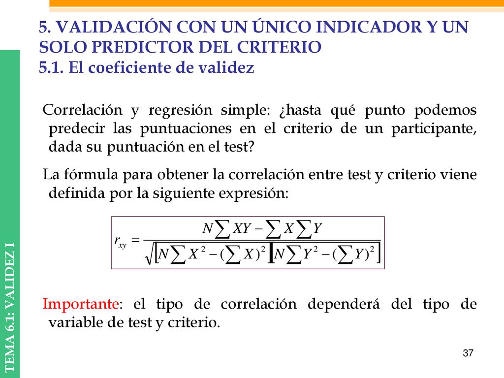 5. VALIDACIÓN CON UN ÚNICO INDICADOR Y UN SOLO PREDICTOR DEL CRITERIO