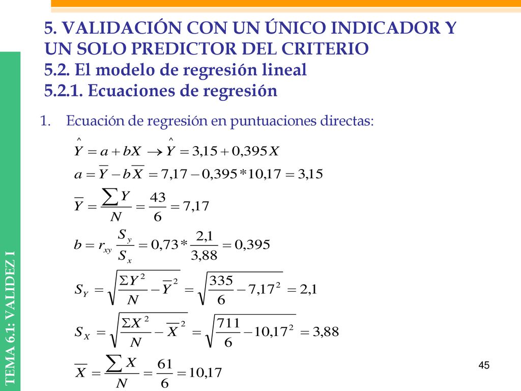 5. VALIDACIÓN CON UN ÚNICO INDICADOR Y UN SOLO PREDICTOR DEL CRITERIO