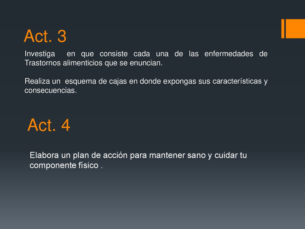 Act. 3 Investiga en que consiste cada una de las enfermedades de Trastornos alimenticios que se enuncian.