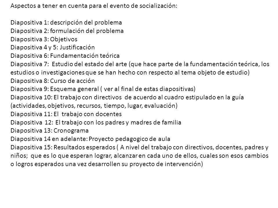 Aspectos a tener en cuenta para el evento de socialización: