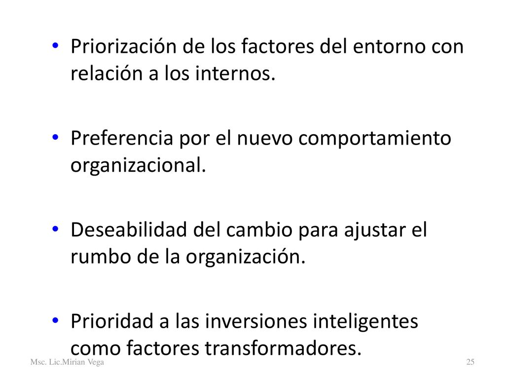 Priorización de los factores del entorno con relación a los internos.