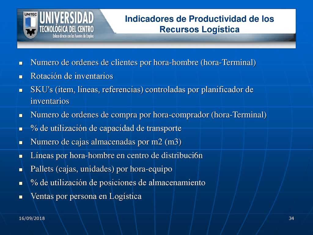 Indicadores de Productividad de los Recursos Logística