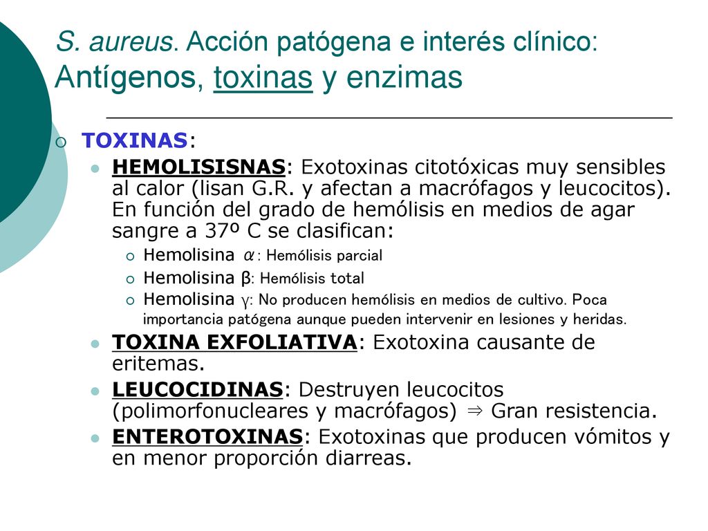 S. aureus. Acción patógena e interés clínico: Antígenos, toxinas y enzimas