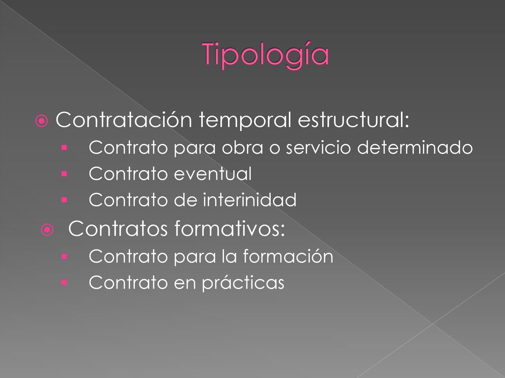 Tipología Contratación temporal estructural: Contratos formativos: