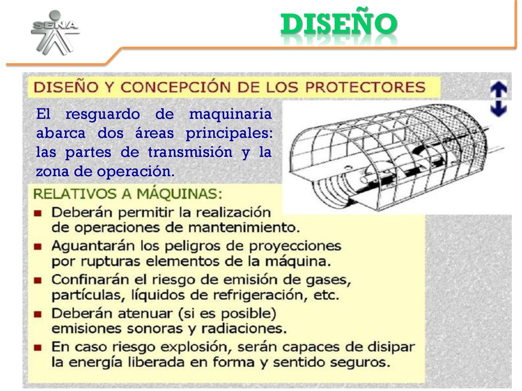 DISEÑO El resguardo de maquinaria abarca dos áreas principales: las partes de transmisión y la zona de operación.