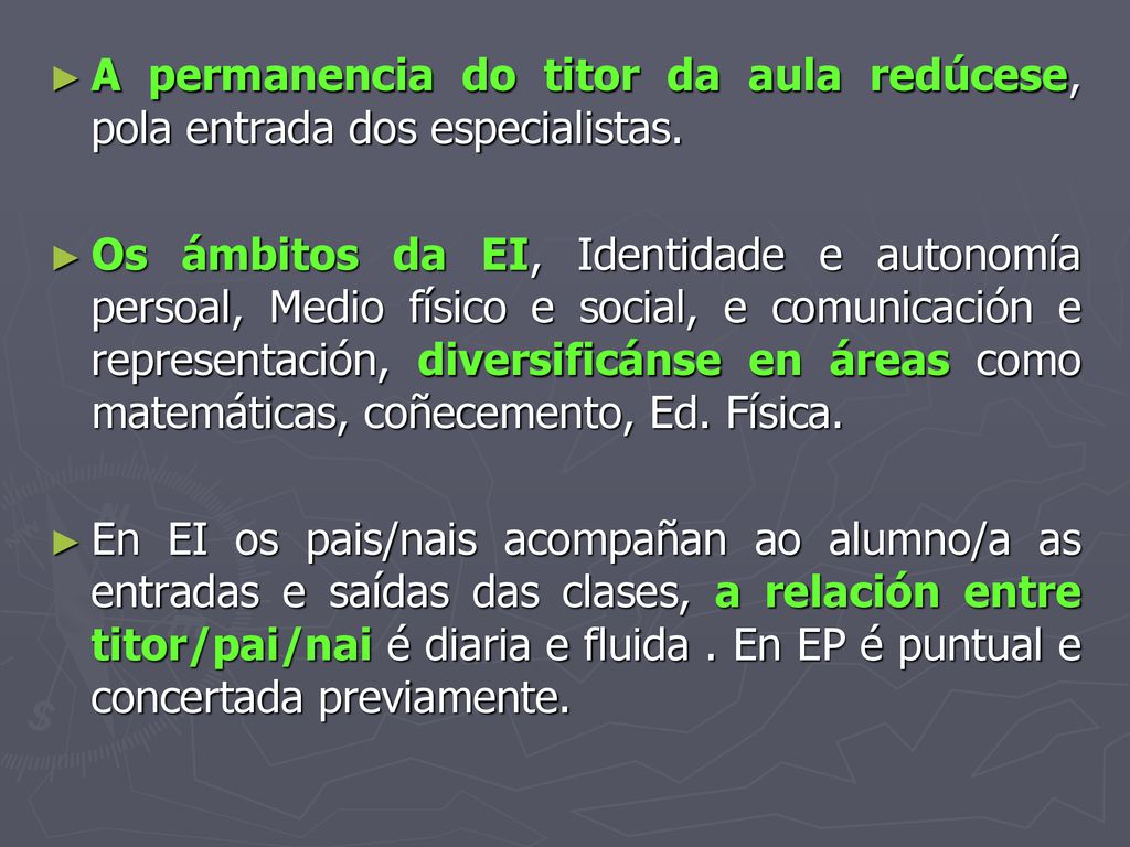 A permanencia do titor da aula redúcese, pola entrada dos especialistas.