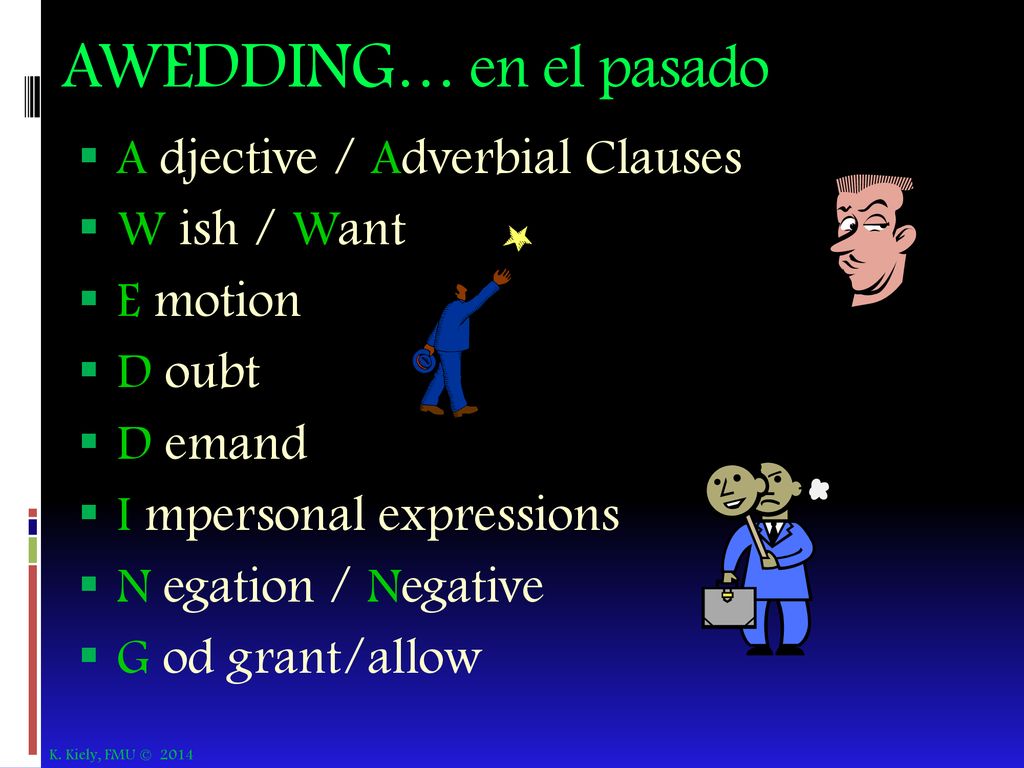 AWEDDING… en el pasado A djective / Adverbial Clauses W ish / Want