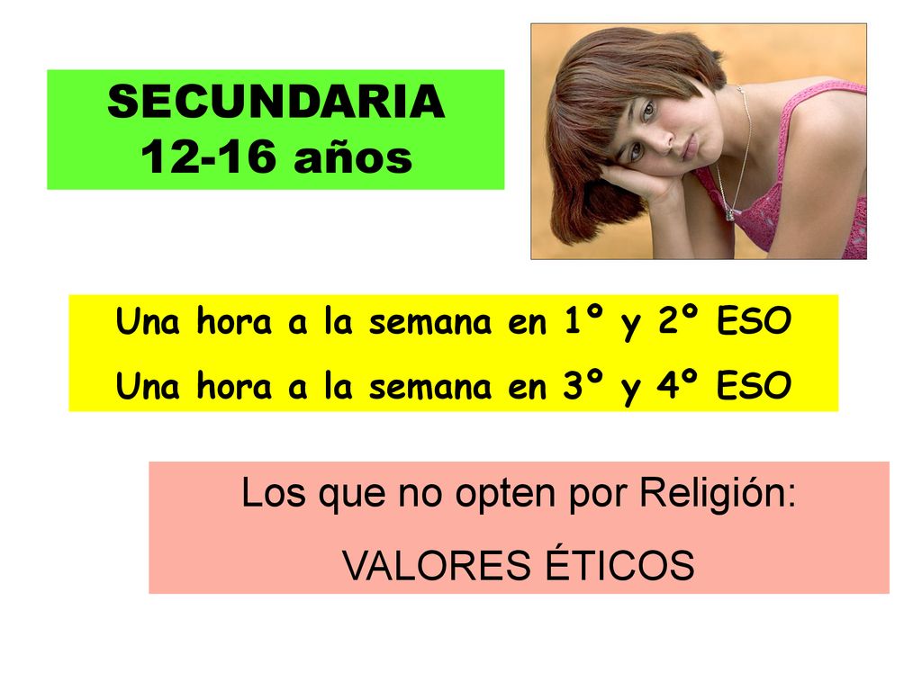 SECUNDARIA años Los que no opten por Religión: VALORES ÉTICOS