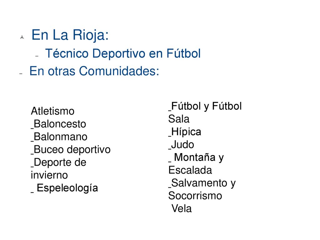 En La Rioja: Técnico Deportivo en Fútbol En otras Comunidades: