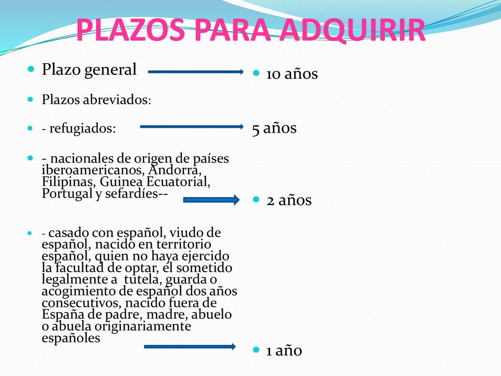 PLAZOS PARA ADQUIRIR Plazo general 10 años 5 años 2 años 1 año