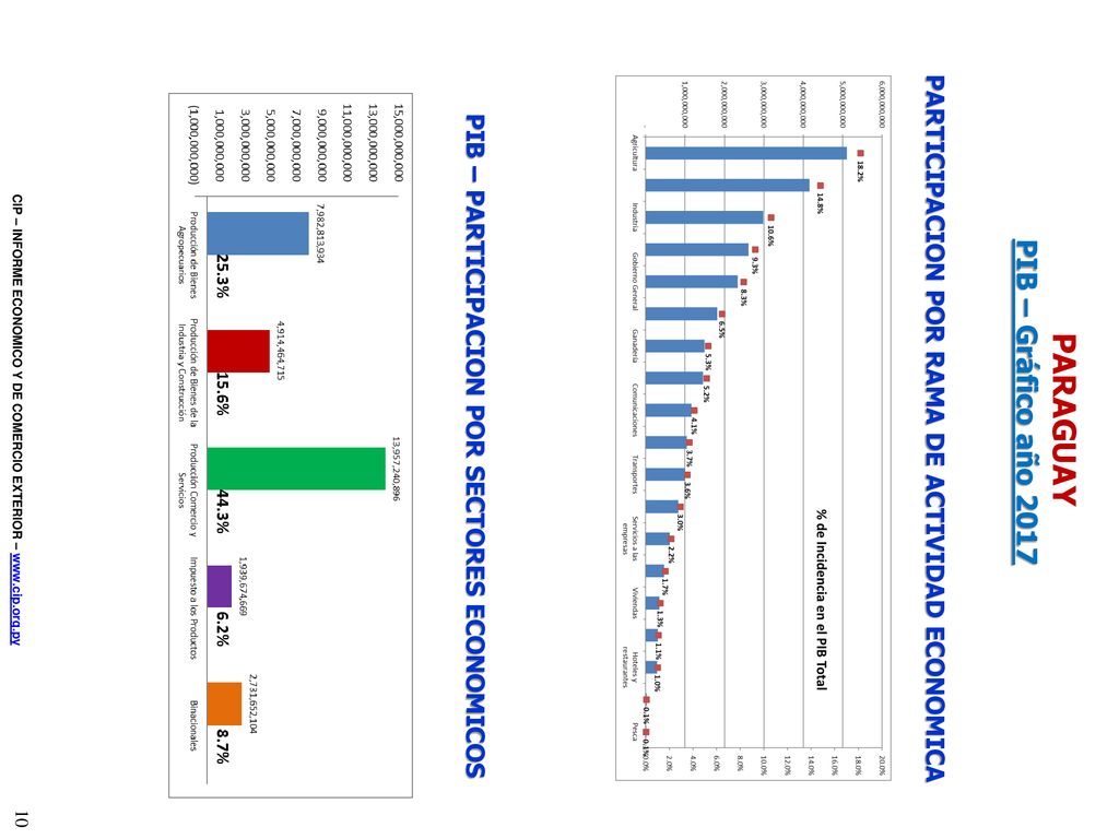 PIB – Gráfico año 2017 PARAGUAY. CIP – INFORME ECONOMICO Y DE COMERCIO EXTERIOR –   PARTICIPACION POR RAMA DE ACTIVIDAD ECONOMICA.