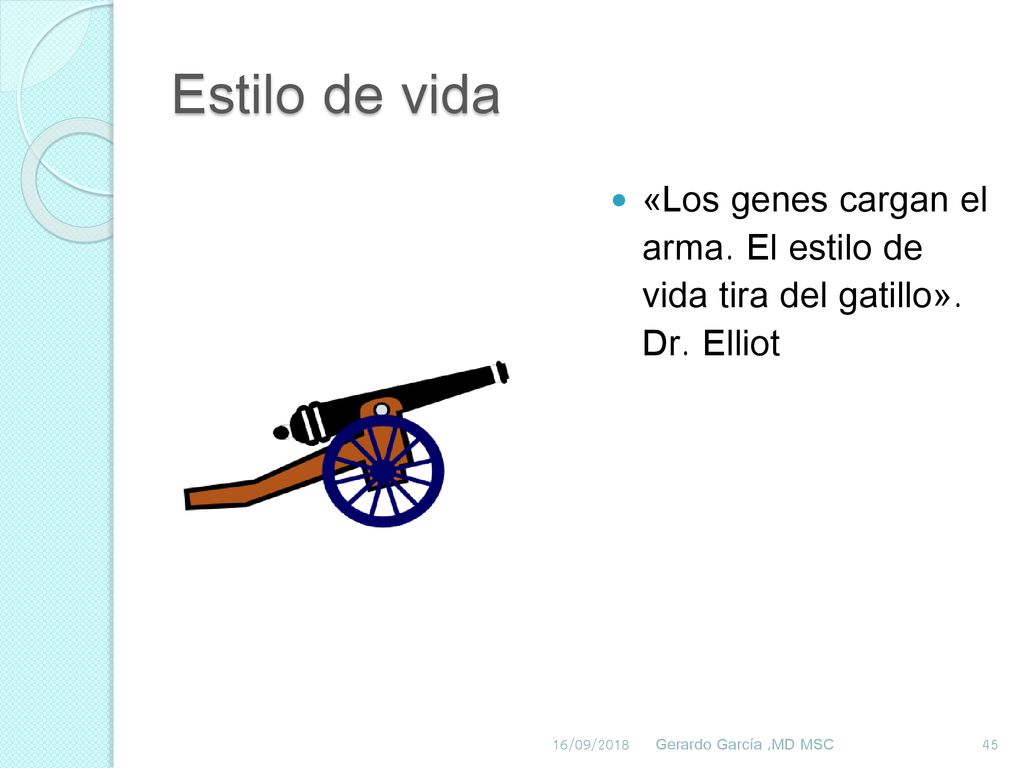 Estilo de vida «Los genes cargan el arma. El estilo de vida tira del gatillo». Dr. Elliot. 16/09/2018.
