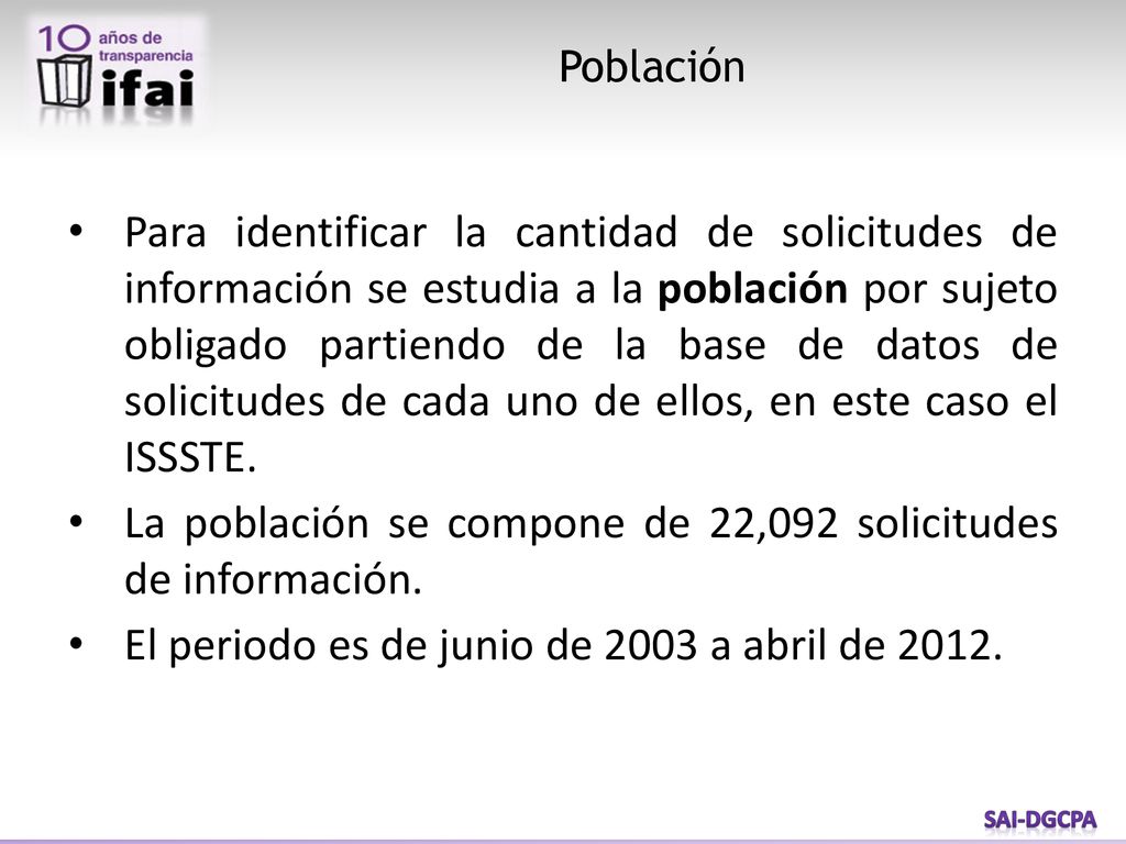 La población se compone de 22,092 solicitudes de información.