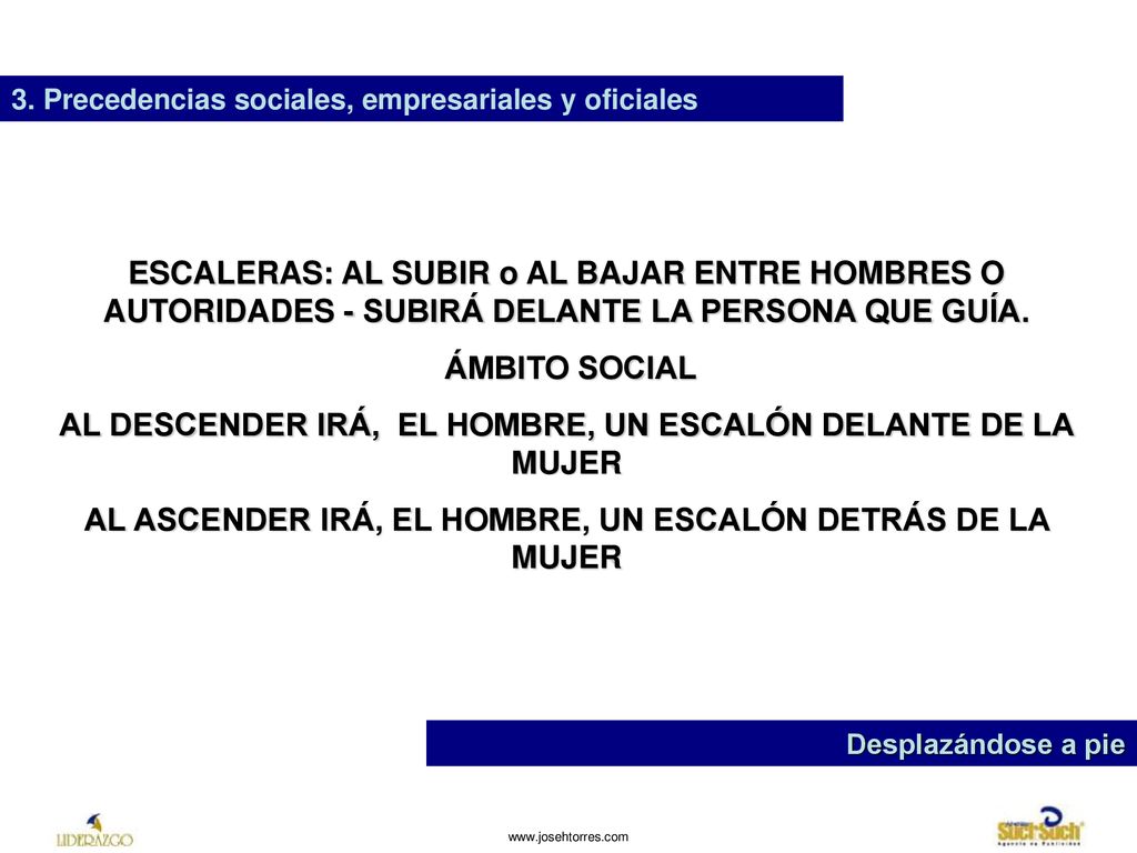 AL DESCENDER IRÁ, EL HOMBRE, UN ESCALÓN DELANTE DE LA MUJER