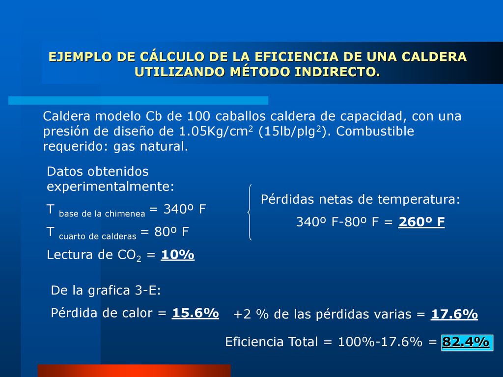 EJEMPLO DE CÁLCULO DE LA EFICIENCIA DE UNA CALDERA UTILIZANDO MÉTODO INDIRECTO.